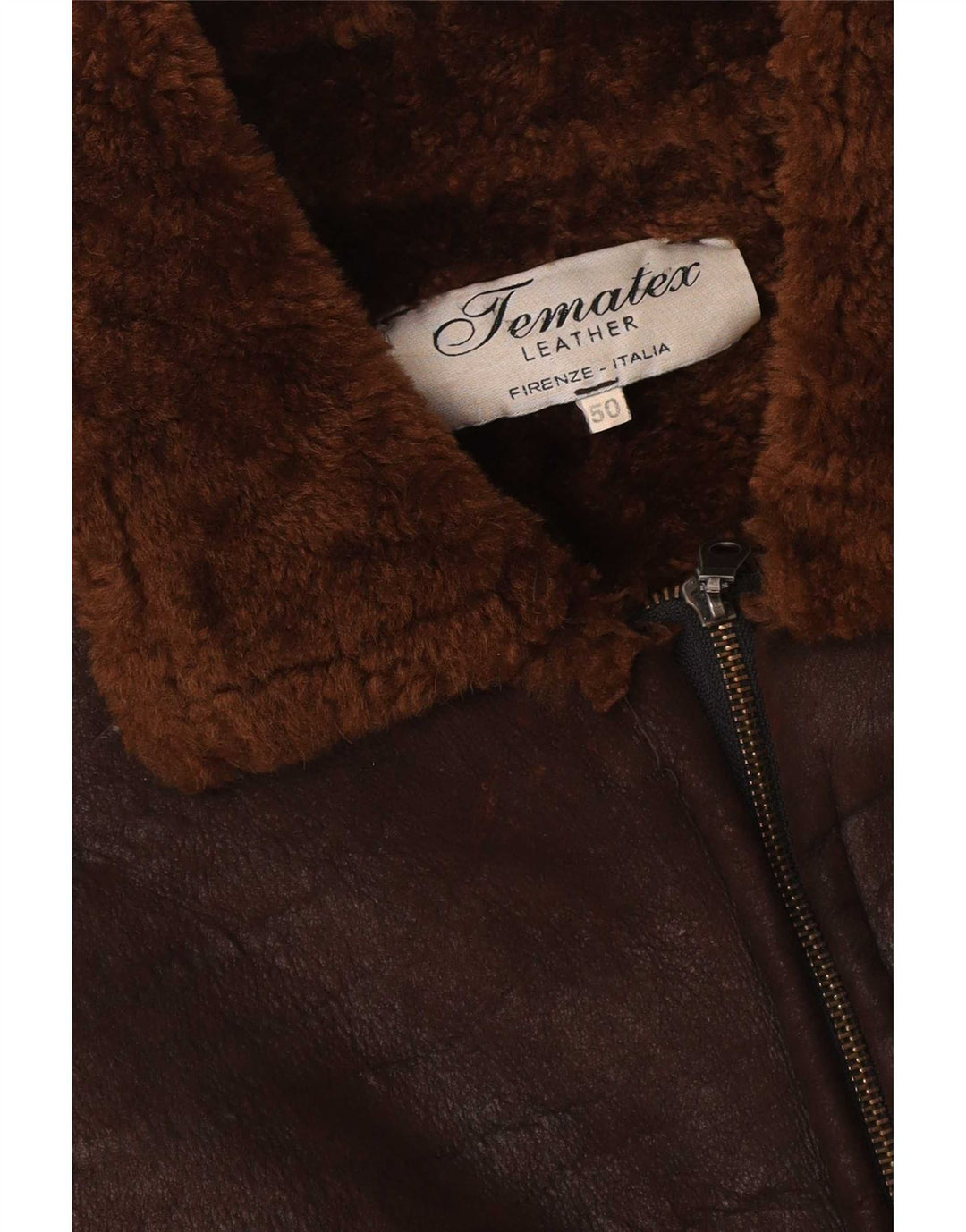 Giubbotto shearling vintage da uomo IT 50 grande in pelle marrone