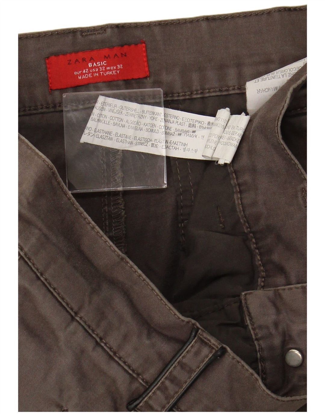 Pantaloni chino slim da uomo ZARA EU 42 Large W32 L33 cotone marrone