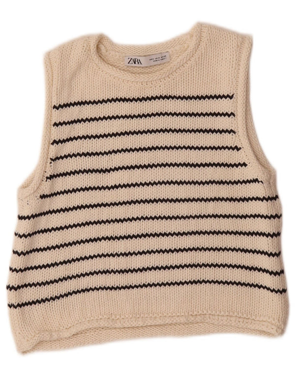 Canotta corta da donna Zara UK 10 piccola in cotone a righe bianche
