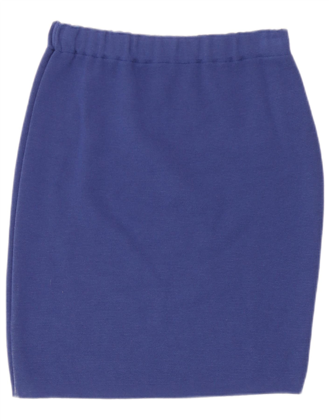 Gonna a tubino lavorata a maglia da donna vintage grande W32 in lana vergine blu