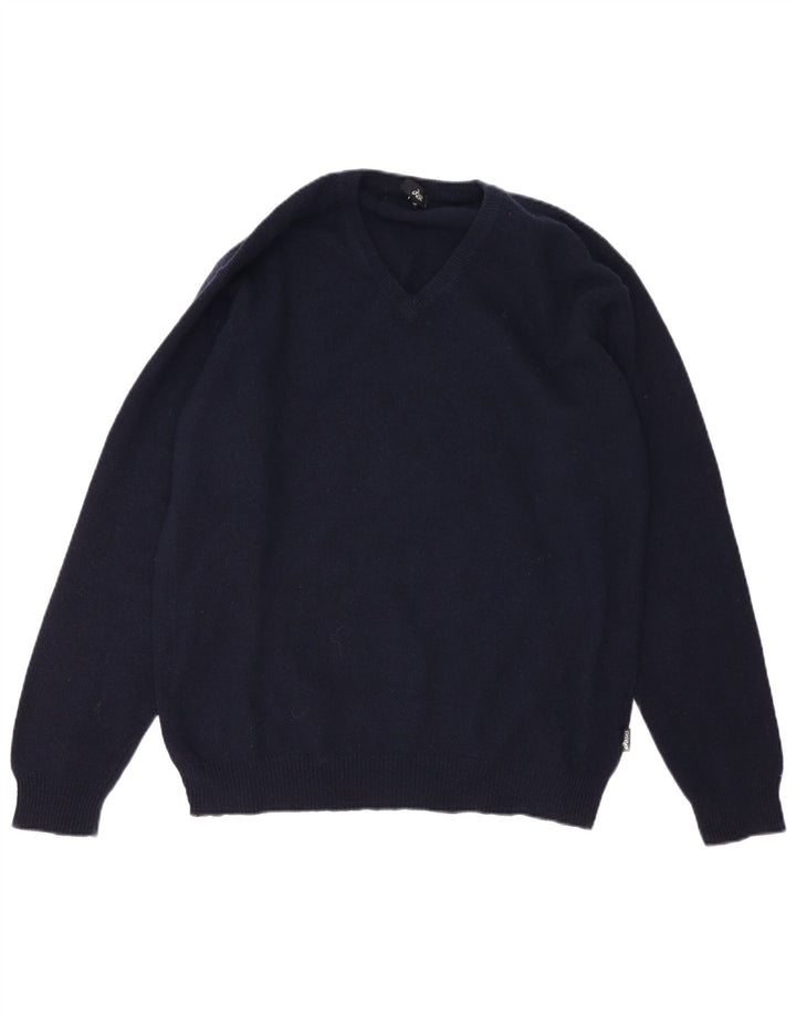 Maglione da uomo con scollo a V Asics, grande, in lana d'agnello blu navy