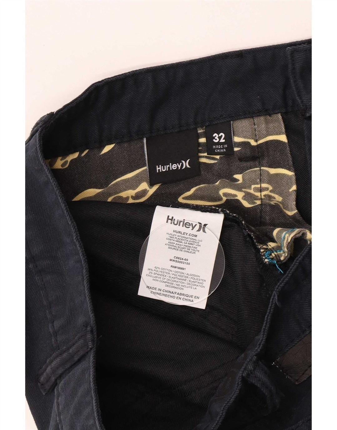 Pantaloncini casual da uomo Hurley W32 cotone blu navy medio