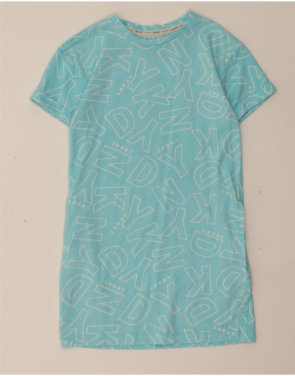 Dkny Girls Graphic T-Shirt Dress 8-9 Years Medium Blue Cotton
