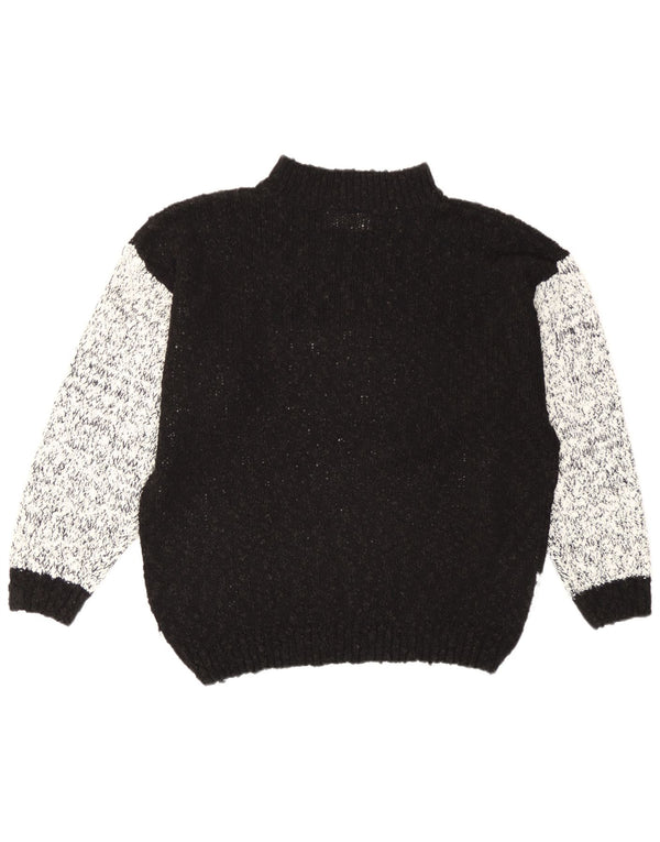 Maglione vintage da donna con collo dolcevita UK 16/18 Large Black Colourblock