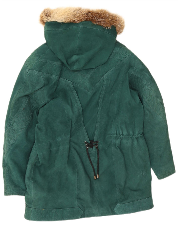 Giacca Parka oversize vintage in pelle scamosciata da donna IT 40 piccola in pelle verde