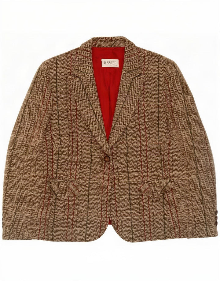 Giacca blazer da donna a 1 bottone Basler UK 16 grande lana vergine scozzese beige