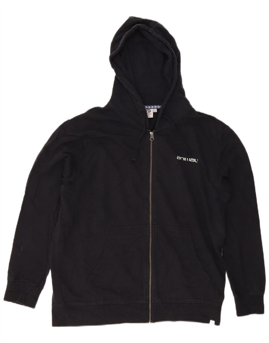 ANIMAL Maglione con cappuccio e zip da donna UK 14 Grande cotone nero