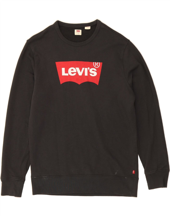 LEVI'S Mens Graphic Sweatshirt Jumper Medium Black Cotton Vintage Levi's and Second-Hand Levi's from Messina Hembry 