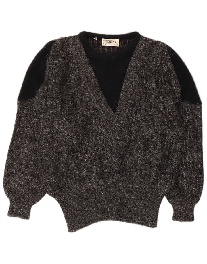 Maglione da donna VINTAGE con scollo a V IT 44 Colorblock grigio medio