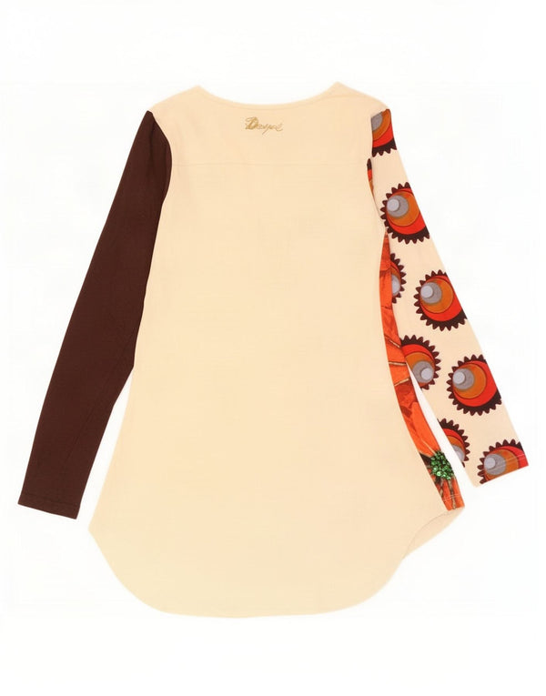 Desigual Donna Graphic Manica Lunga Tunica Top UK 10 Piccolo Off White Floral