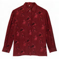 Camicetta camicia vintage da donna con motivo astratto UK 14 Viscosa bordeaux media