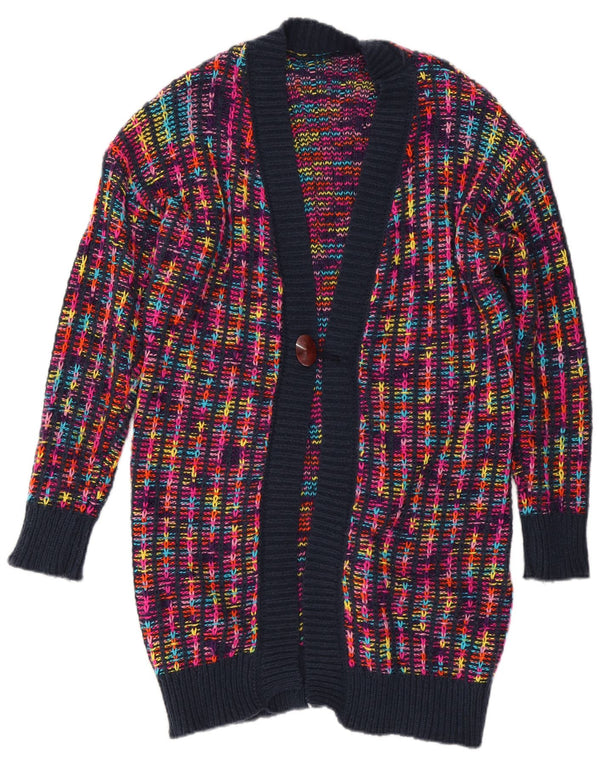 Maglione cardigan lungo da donna vintage UK 18 XL a righe multicolori
