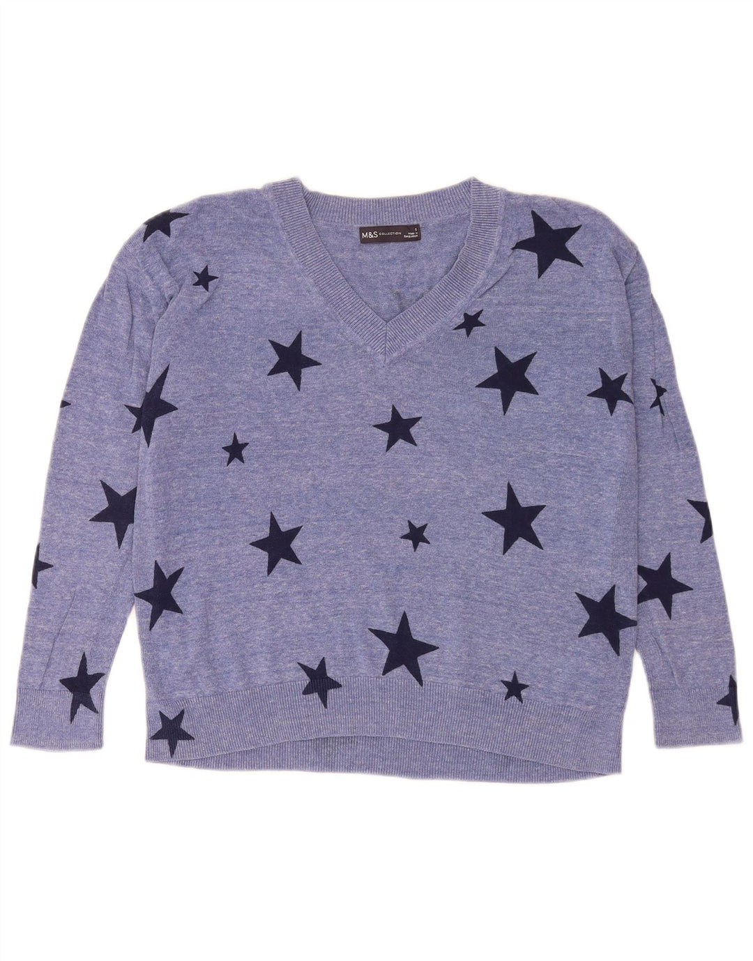 Maglione con scollo a V grafico da donna Marks & Spencer UK 10 piccolo blu