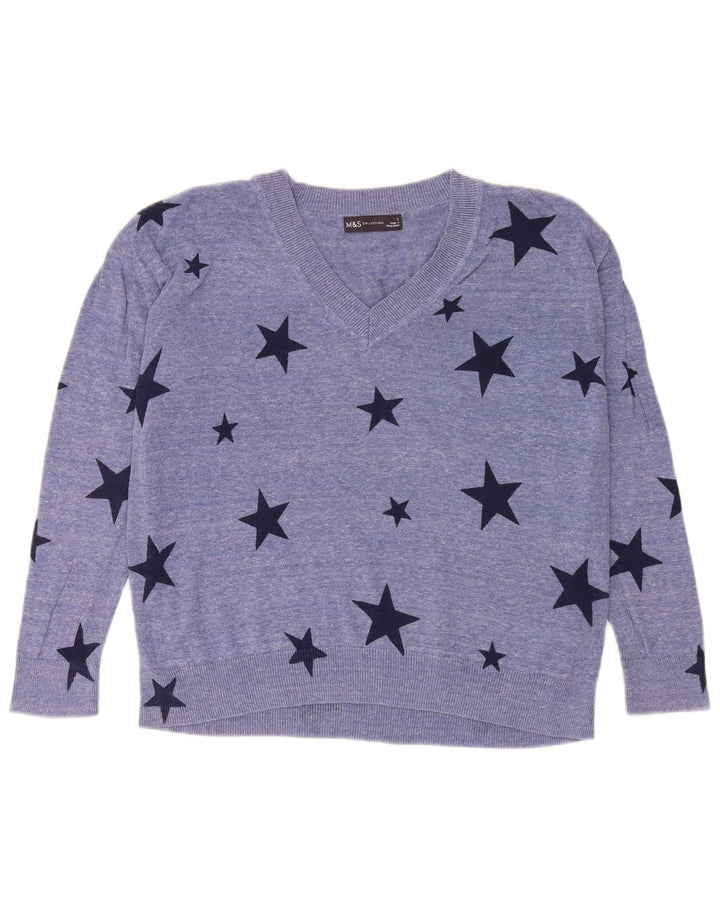 Maglione con scollo a V grafico da donna Marks & Spencer UK 10 piccolo blu