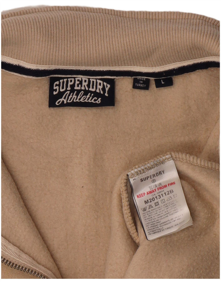 Felpa da uomo con zip e collo SUPERDRY, grande, in cotone beige
