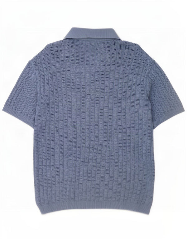 Maglione cardigan a maniche corte da uomo Zara in cotone blu medio