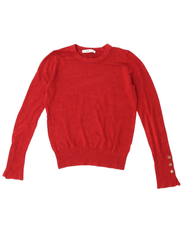 Maglione corto con scollo a barca da donna Zara UK 10 piccolo viscosa rossa