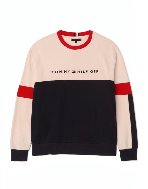 Felpa grafica da donna Tommy Hilfiger Jumper XL in cotone color block bianco