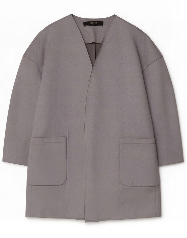 Soprabito aperto oversize da donna Zara con maniche a 3/4 UK 10 piccolo poliestere grigio