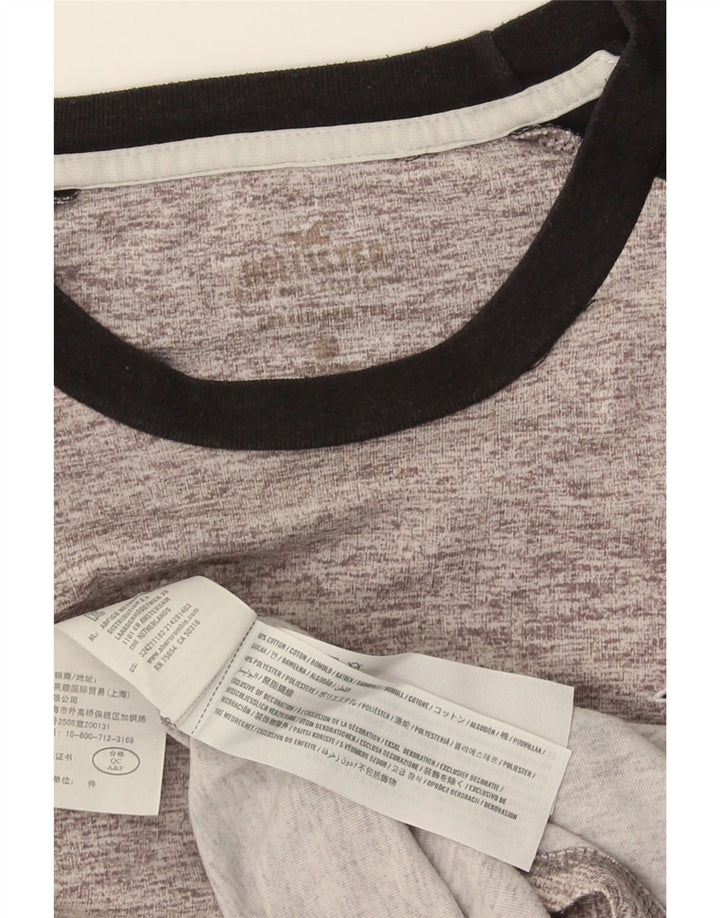 Top grafico da uomo Hollister a maniche lunghe in cotone color block grigio medio