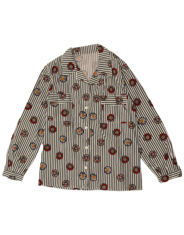 Camicia grafica da donna vintage UK 14 gessato medio multicolore