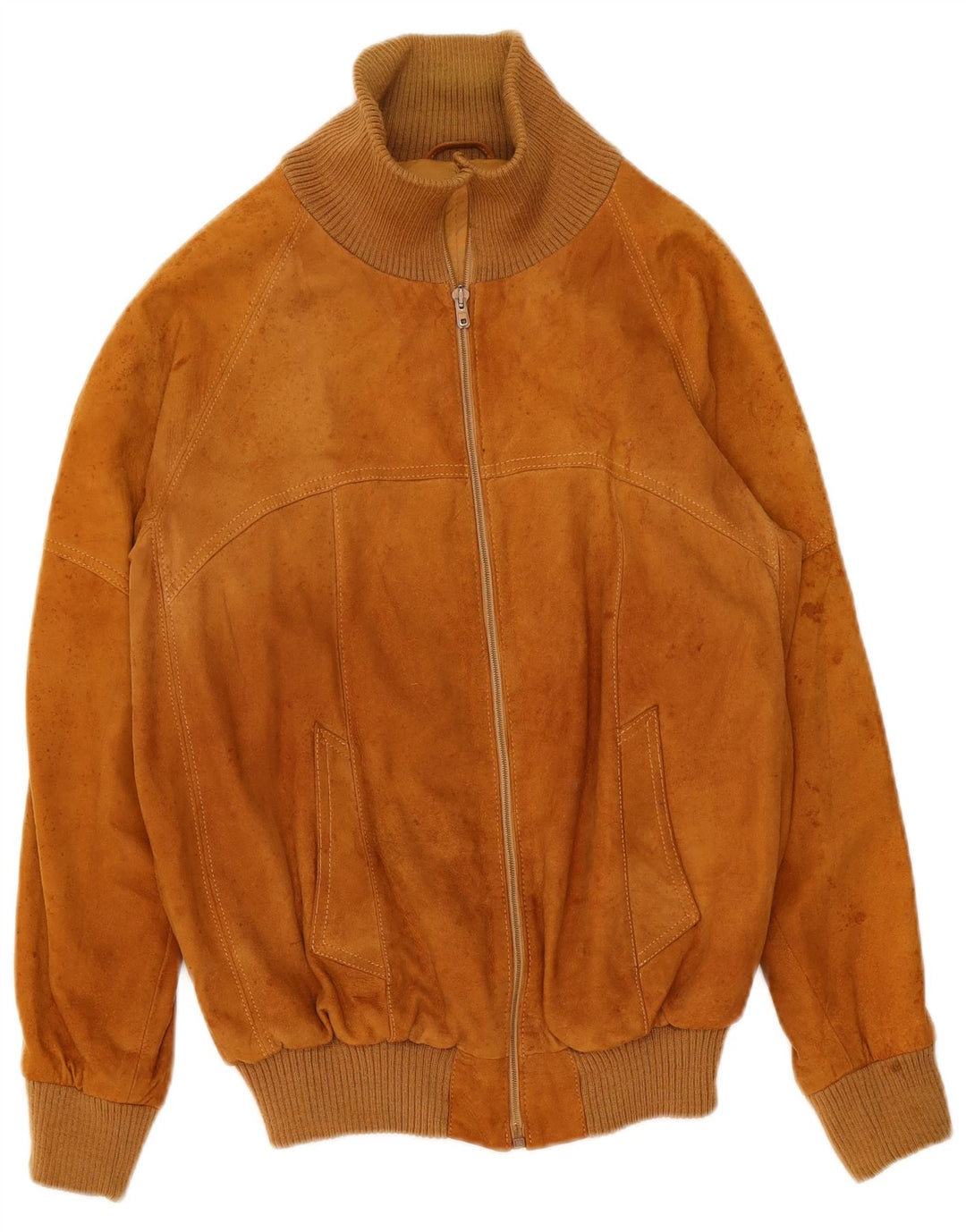 Giubbotto bomber vintage in pelle scamosciata da uomo IT 50 grande in pelle beige