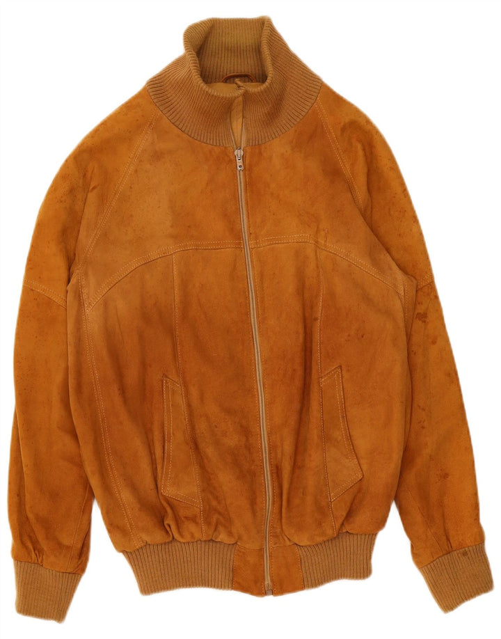 Giubbotto bomber vintage in pelle scamosciata da uomo IT 50 grande in pelle beige