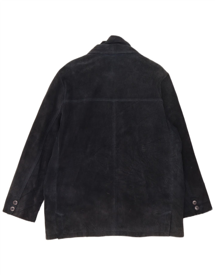 Giacca blazer vintage oversize da donna in pelle scamosciata a 3 bottoni IT 48 XL blu navy