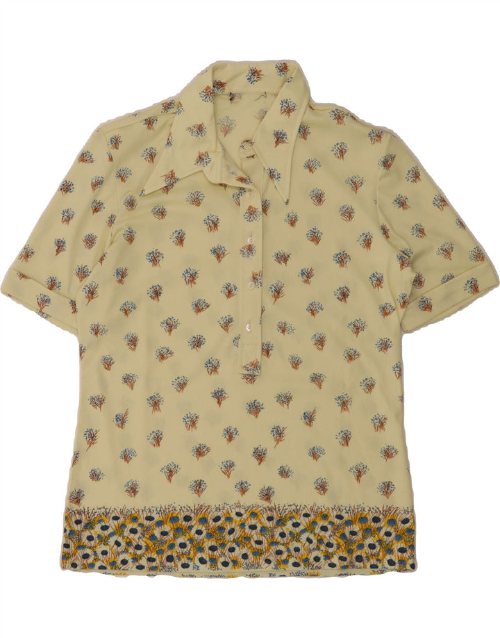 VINTAGE Womens Short Sleeve Pullover Shirt UK 14 Medium Beige Floral Vintage Vintage and Second-Hand Vintage from Messina Hembry 