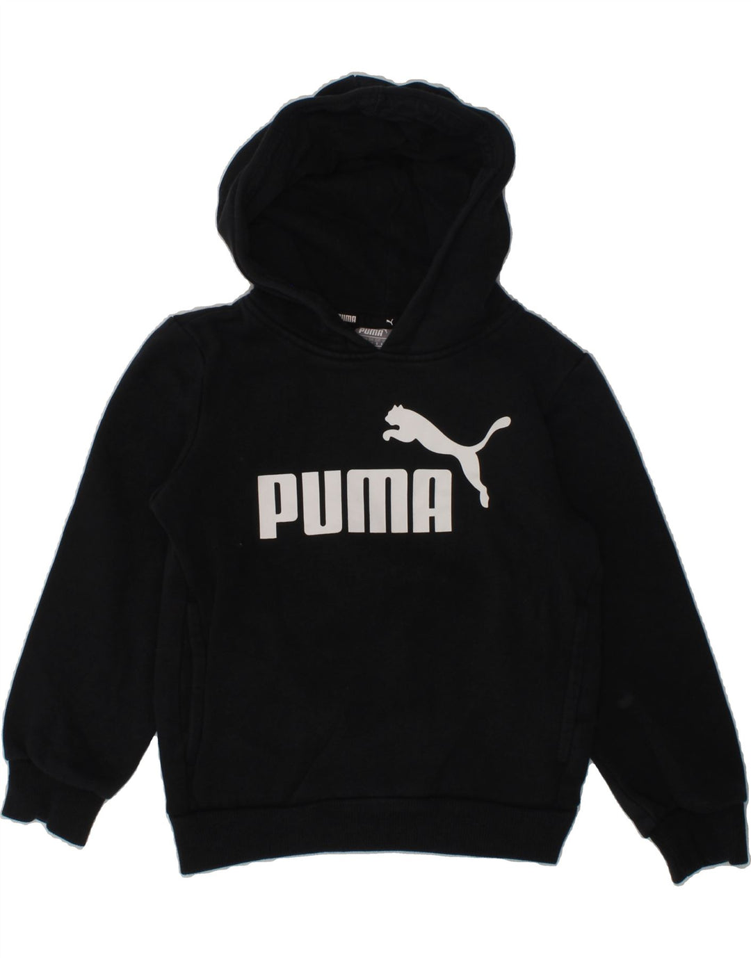 PUMA Girls Graphic Hoodie Jumper 5-6 Years Black Cotton | Vintage Puma | Thrift | Second-Hand Puma | Used Clothing | Messina Hembry 