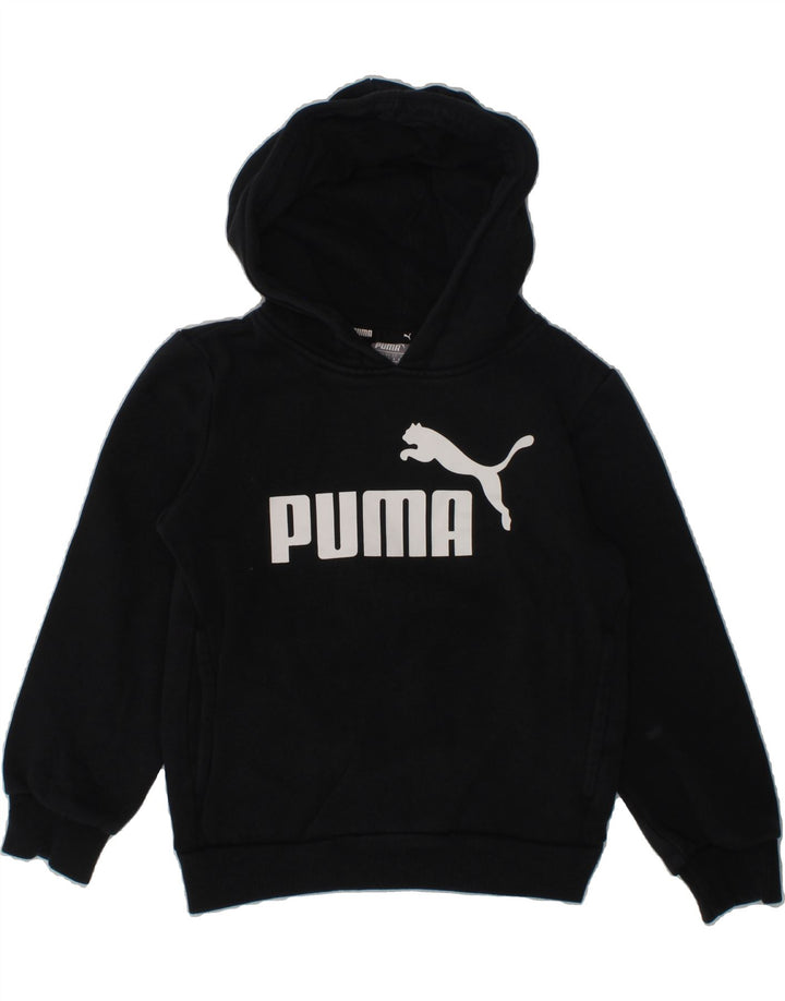 PUMA Girls Graphic Hoodie Jumper 5-6 Years Black Cotton | Vintage Puma | Thrift | Second-Hand Puma | Used Clothing | Messina Hembry 