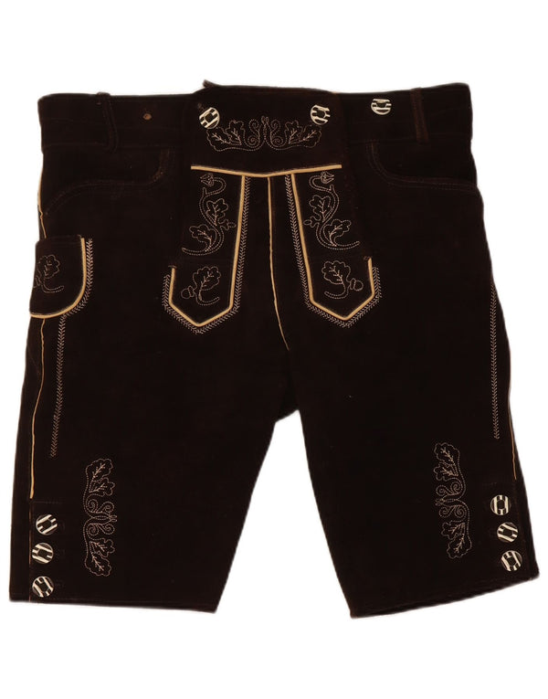 Landhaus Pantaloncini da uomo Trachten Graphic in pelle scamosciata medi W36 in pelle marrone