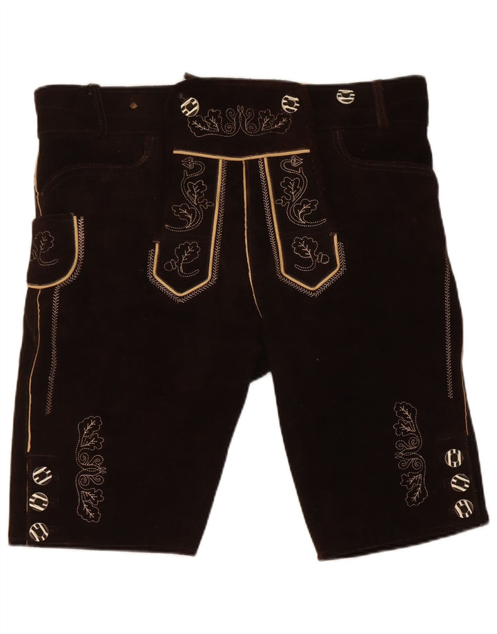 Landhaus Pantaloncini da uomo Trachten Graphic in pelle scamosciata medi W36 in pelle marrone