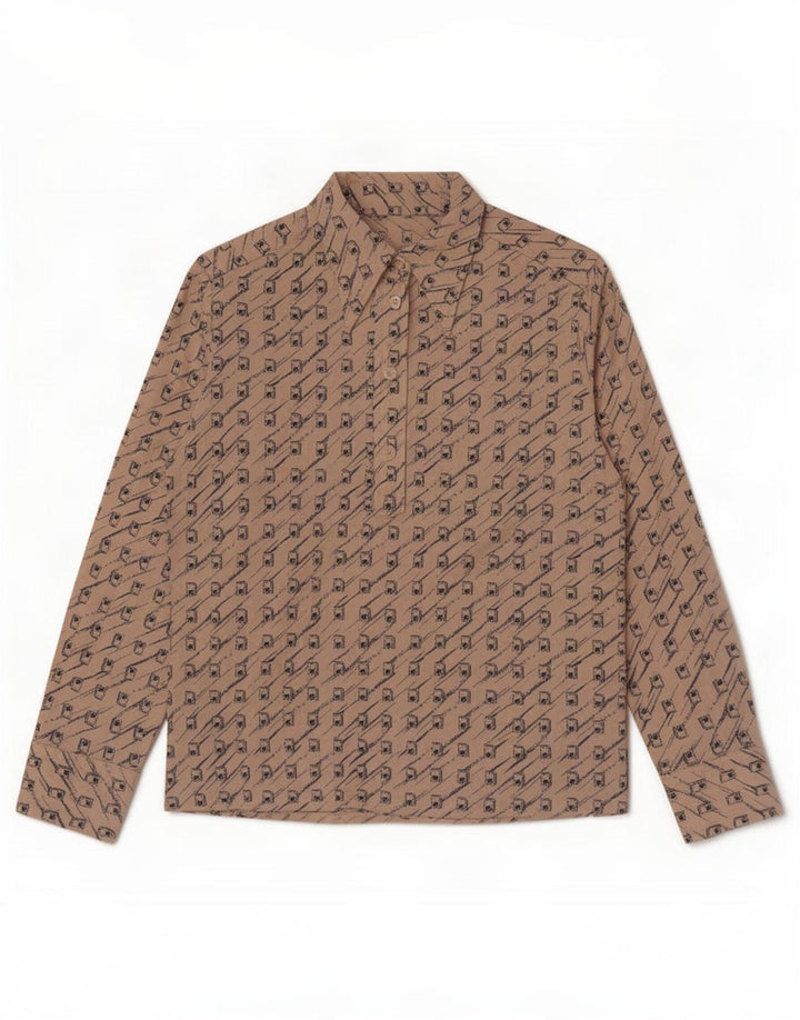 Camicia pullover vintage da donna UK 12 Beige medio geometrico