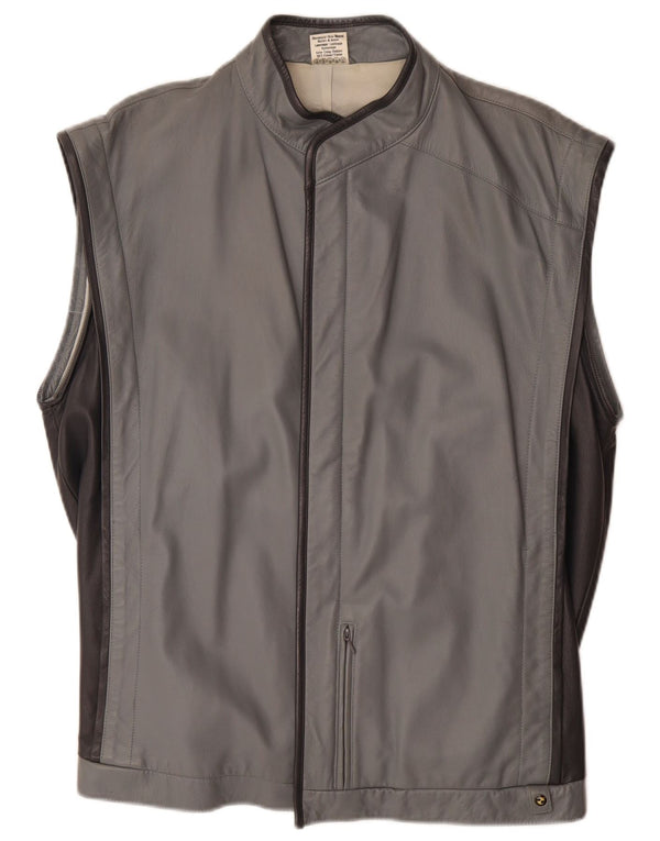 BMW Mens Leather Gilet EU 50 Large Grey Colourblock Leather