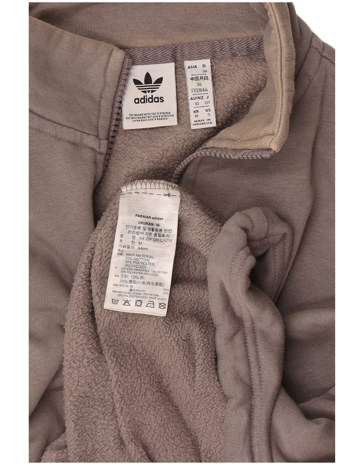 Felpa Adidas da donna con collo con zip grafica oversize, maglione EU 36 piccolo grigio