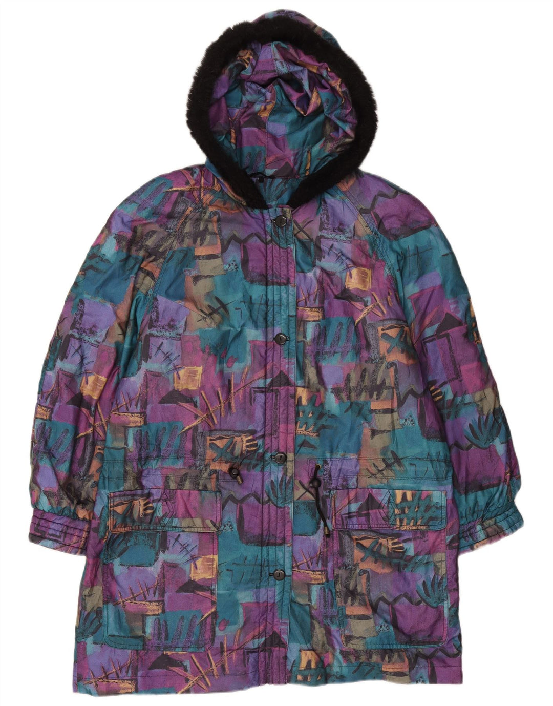 Cappotto vintage da donna oversize con motivo astratto, giacca a vento UK 18 XL viola