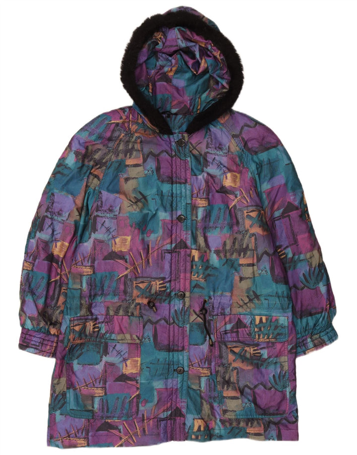 Cappotto vintage da donna oversize con motivo astratto, giacca a vento UK 18 XL viola