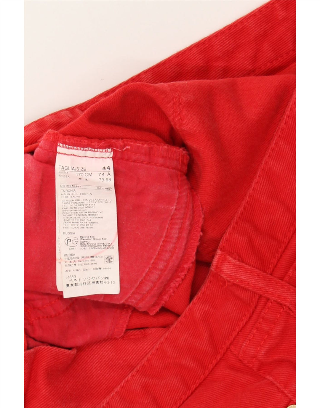 BENETTON Womens Capri Jeans IT 44 Medium W32 L22 Red Cotton Vintage Benetton and Second-Hand Benetton from Messina Hembry 
