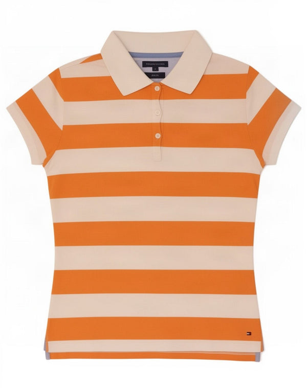 Polo da donna slim fit Tommy Hilfiger UK 14 grande cotone a righe arancioni