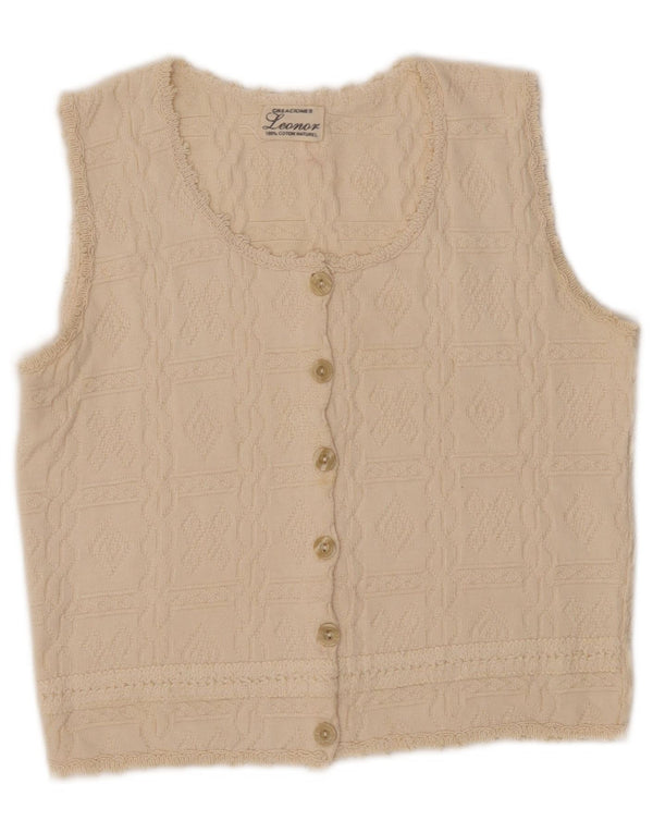 Maglione cardigan senza maniche corto da donna LEONOR UK 10 piccolo cotone beige