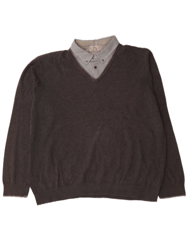Maglione da uomo Marks & Spencer vestibilità regolare con scollo a V 2XL cotone marrone