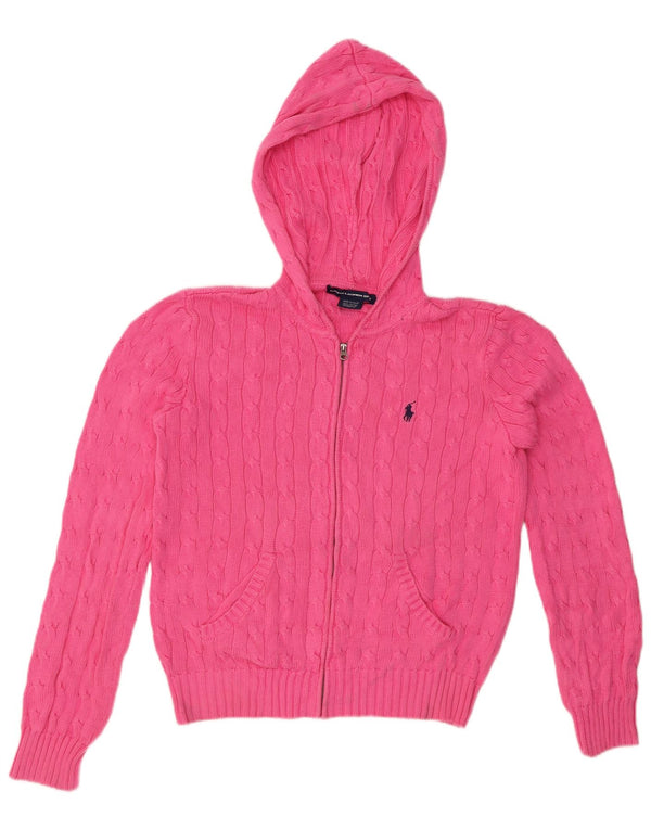 Maglione cardigan corto con cappuccio da donna Ralph Lauren UK 16 grande cotone rosa