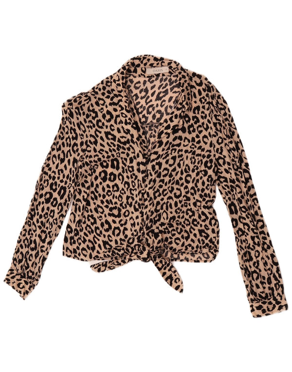 Oasis Camicetta da donna con cravatta corta sul davanti UK 12 Stampa animalier beige medio