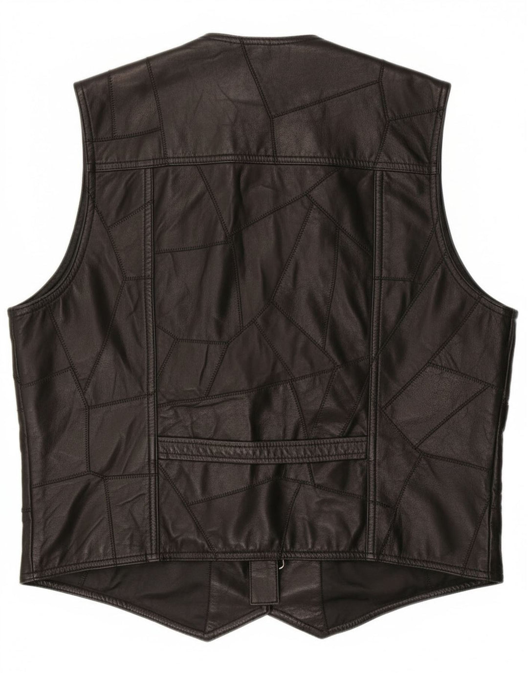 Gilet pratico in pelle da uomo vintage UK 38 patchwork medio nero