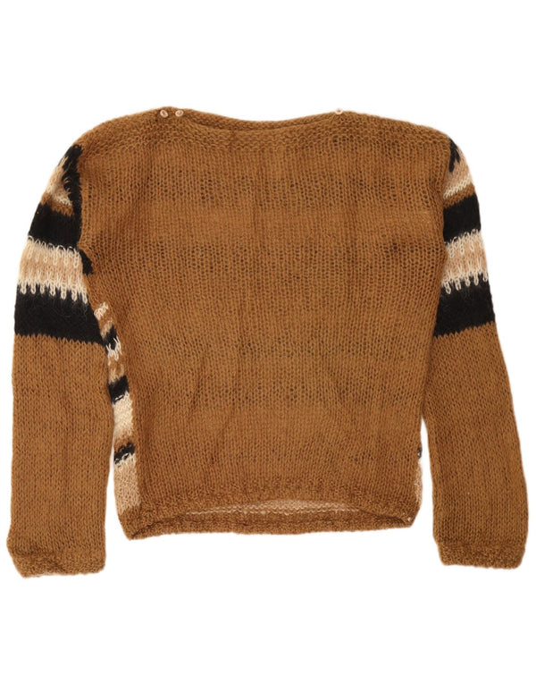 Maglione maglione vintage da donna con scollo a barca UK 16 grandi strisce marroni