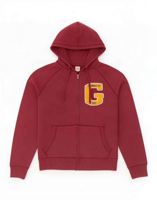 Maglione con cappuccio e zip grafica da uomo Gap piccolo in cotone bordeaux