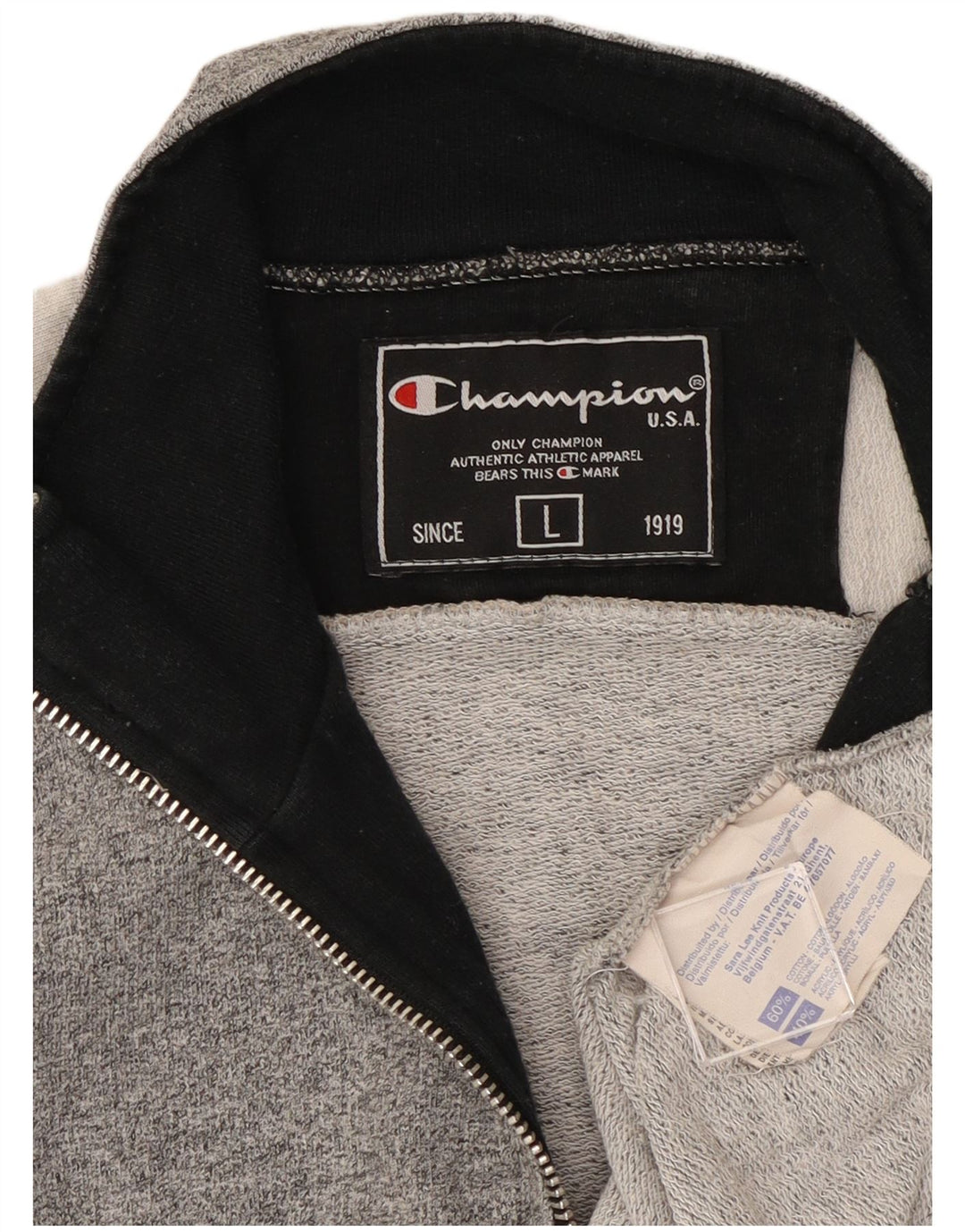 CHAMPION Felpa da uomo con collo con zip, maglione grande, cotone color block grigio