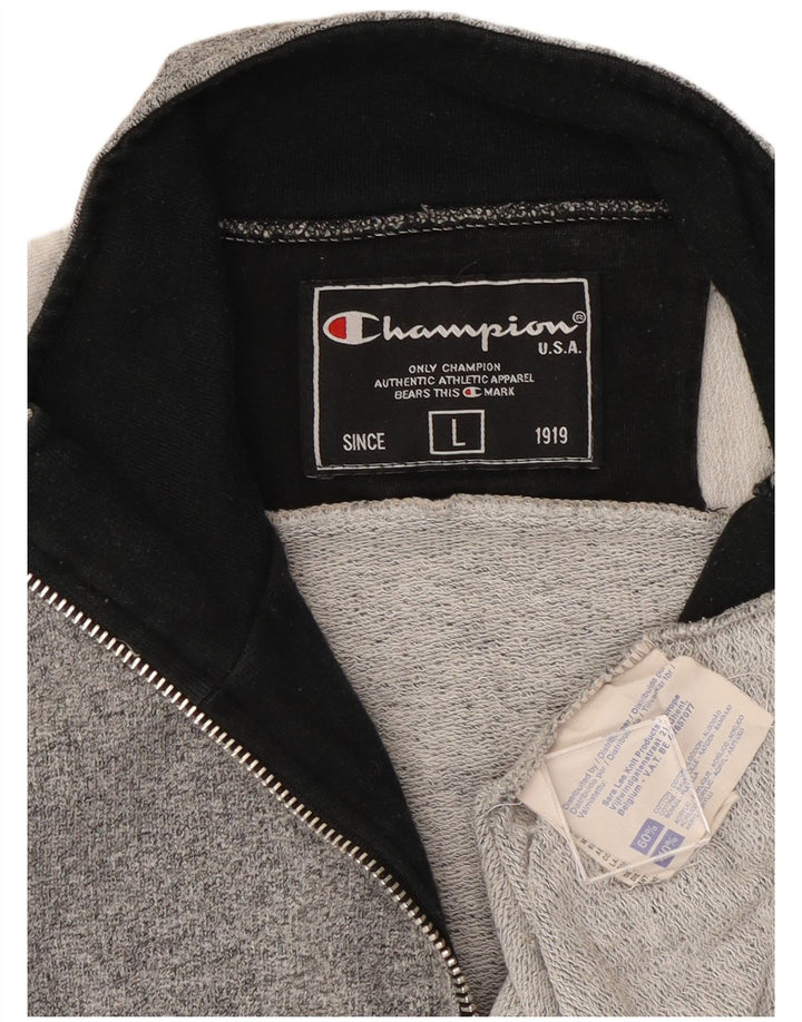 CHAMPION Felpa da uomo con collo con zip, maglione grande, cotone color block grigio