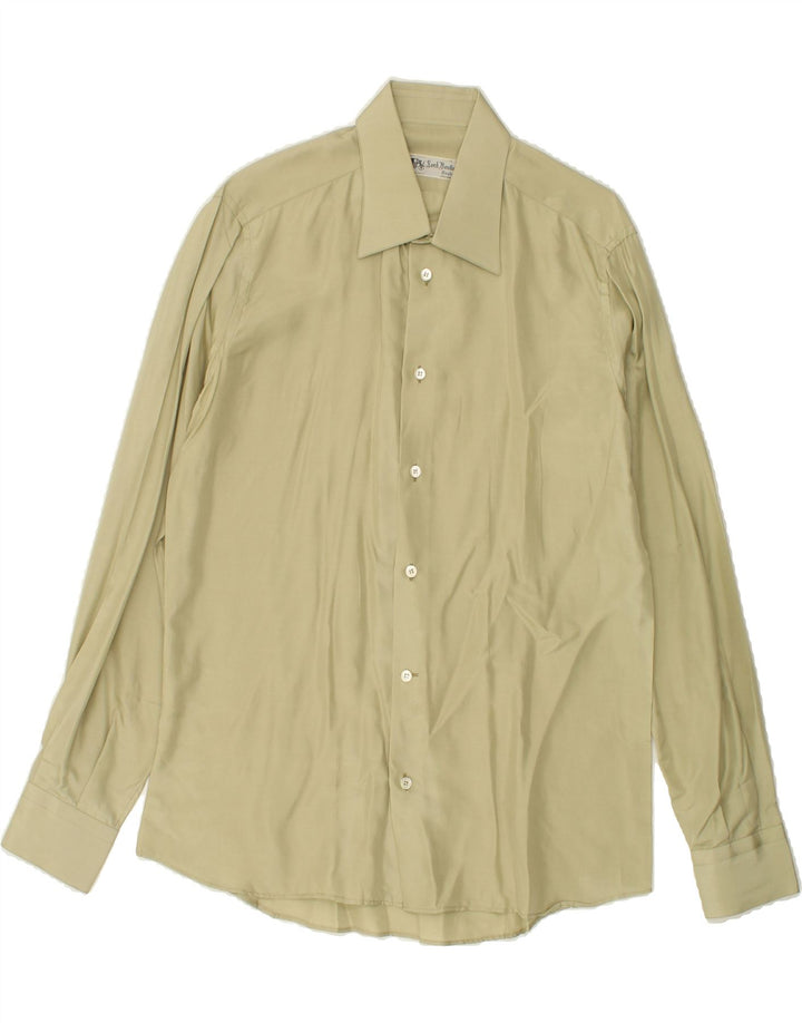 Camicia da uomo VINTAGE taglia 16 41 grande seta kaki